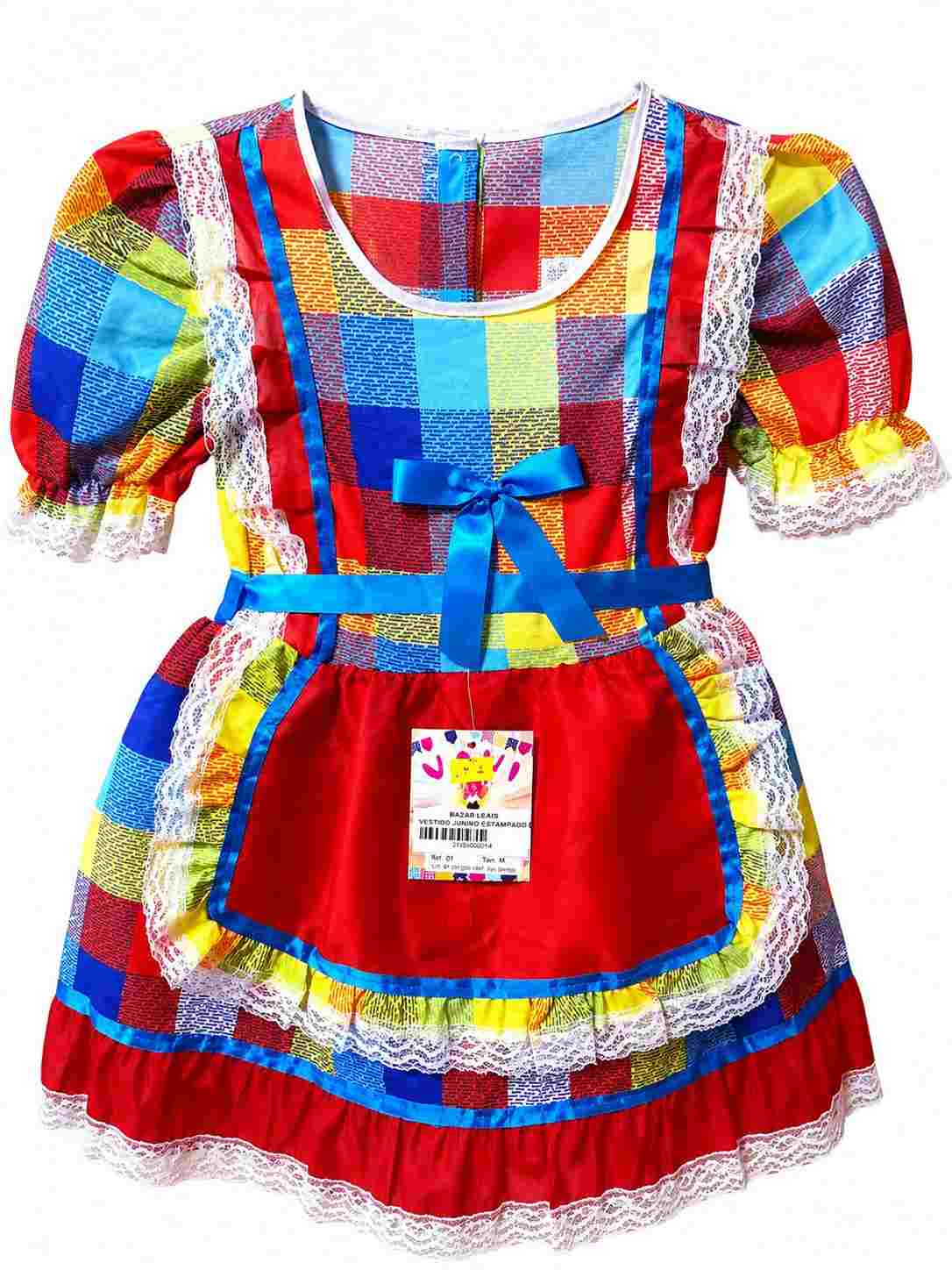 VESTIDO JUNINO ESTAMPADO C/RENDA REF 032